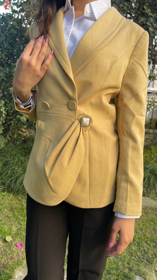 Mustard Yellow Sided Single Breasted Formal Blazer - Image 4