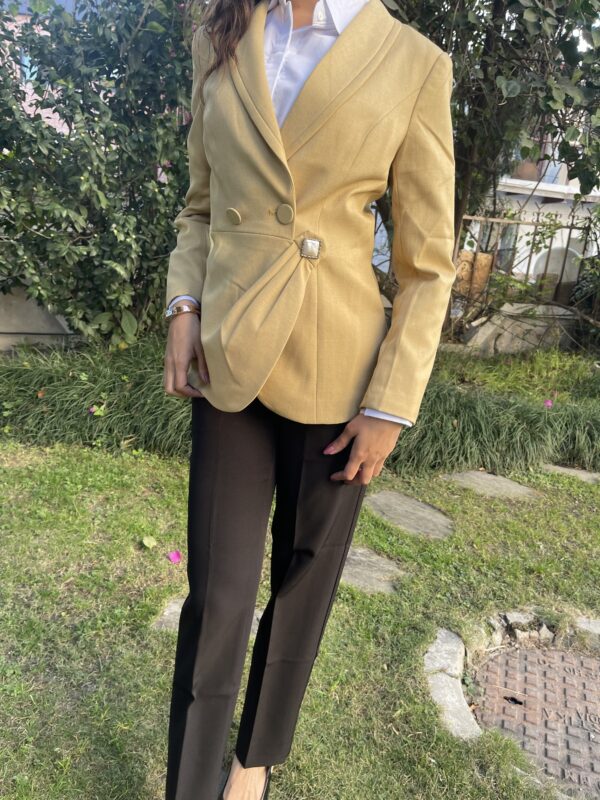 Mustard Yellow Sided Single Breasted Formal Blazer - Image 2