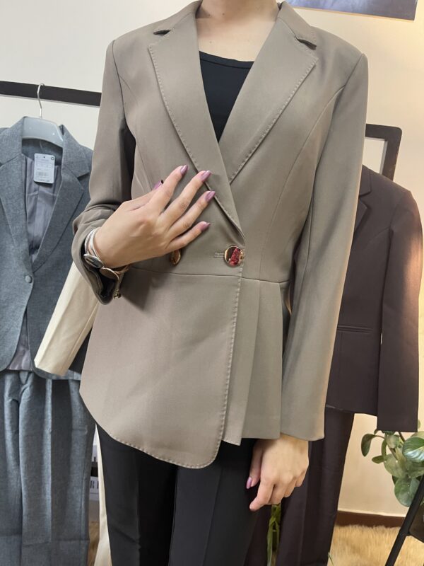 Light Brown Side Ruffle Single Breasted Formal Blazer - Image 4