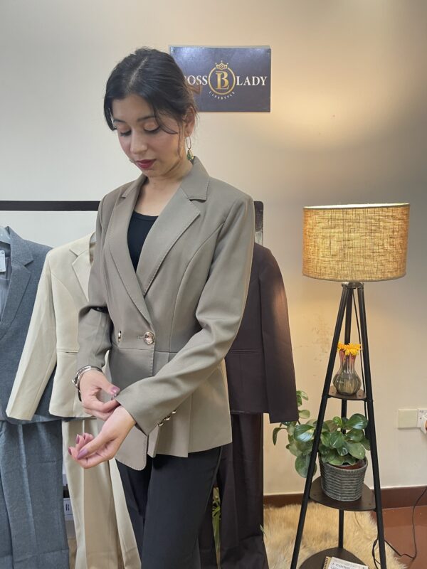 Light Brown Side Ruffle Single Breasted Formal Blazer