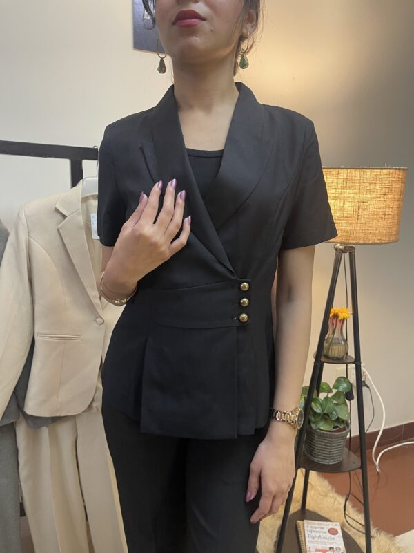 Black Side Ruffle Single Breasted Formal Blazer - Image 3